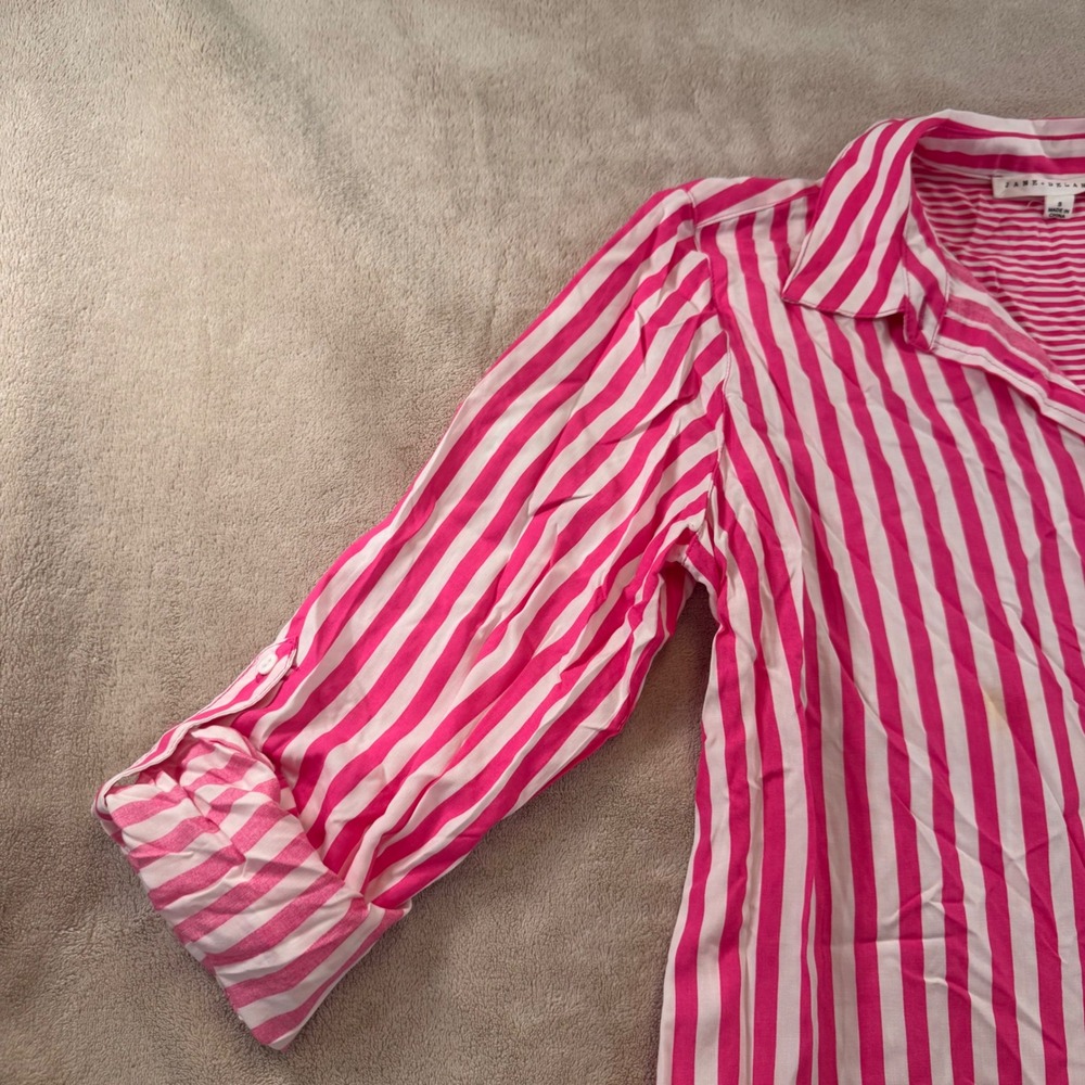 Coastal Preppy Stripe Button Front‎ Tunic Pink Shirt Beach Resort Sz S - Picture 5 of 9